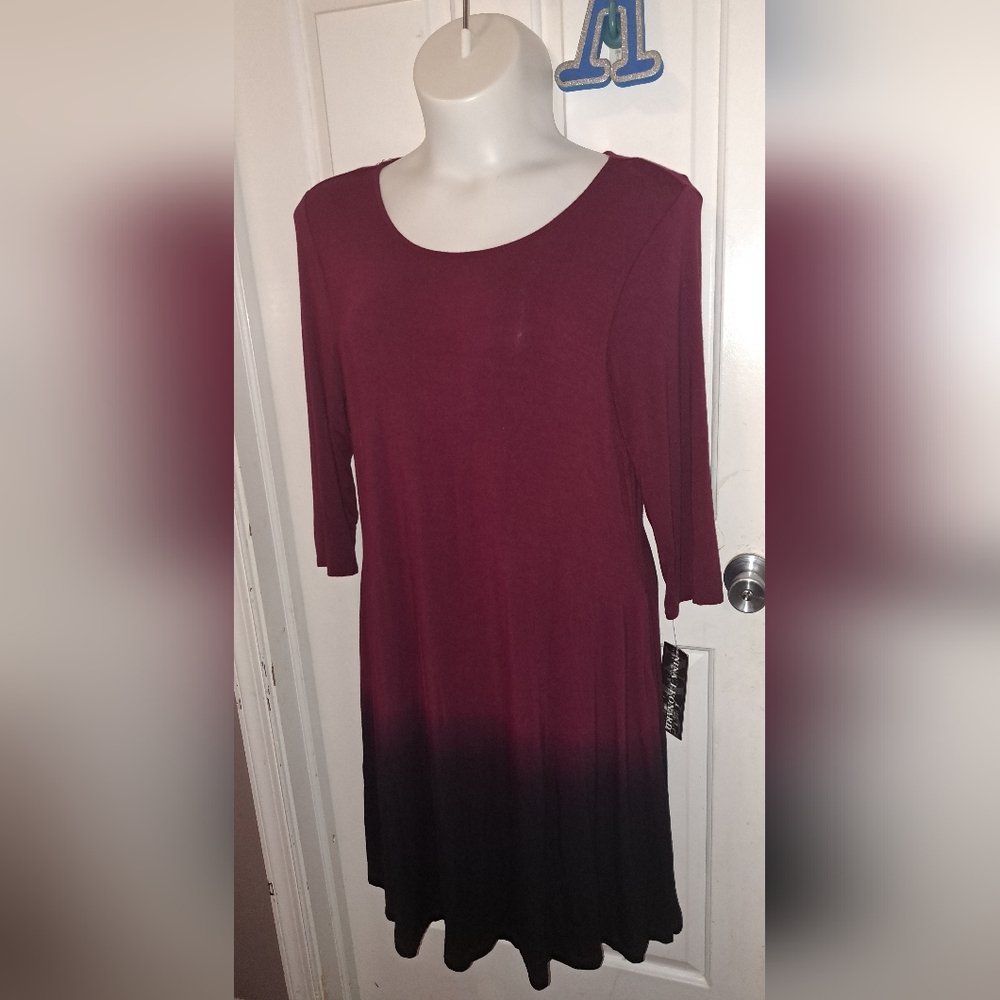 🆕️Nina Leonard Ombre 3/4 Sleeve Maggie Dress Wine Sz XL